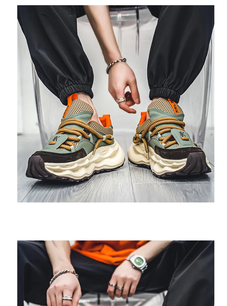 2024 Streetwear Mens Platform Sneakers Fashion Green Casual Sport Shoes Men Mesh Breathable Designer Trainer Men Chunky Sneakers