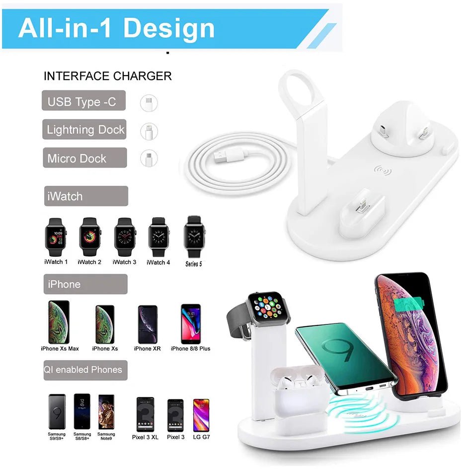 30W 7 in 1 Wireless Charger Stand Pad For iPhone 14 13 12 Pro Max Apple Watch Airpods Pro iWatch 8 7 Fast Charging Dock Station - Shopping Monks