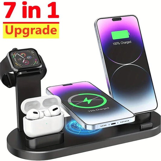 30W 7 in 1 Wireless Charger Stand Pad For iPhone 14 13 12 Pro Max Apple Watch Airpods Pro iWatch 8 7 Fast Charging Dock Station - Shopping Monks