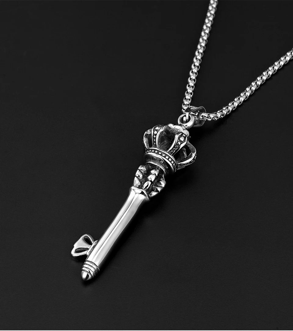 Europe Fashion stainless steel pendant necklace Trendy Men's Crown Key Pendants For unisex sweater chain Personality Party Gift