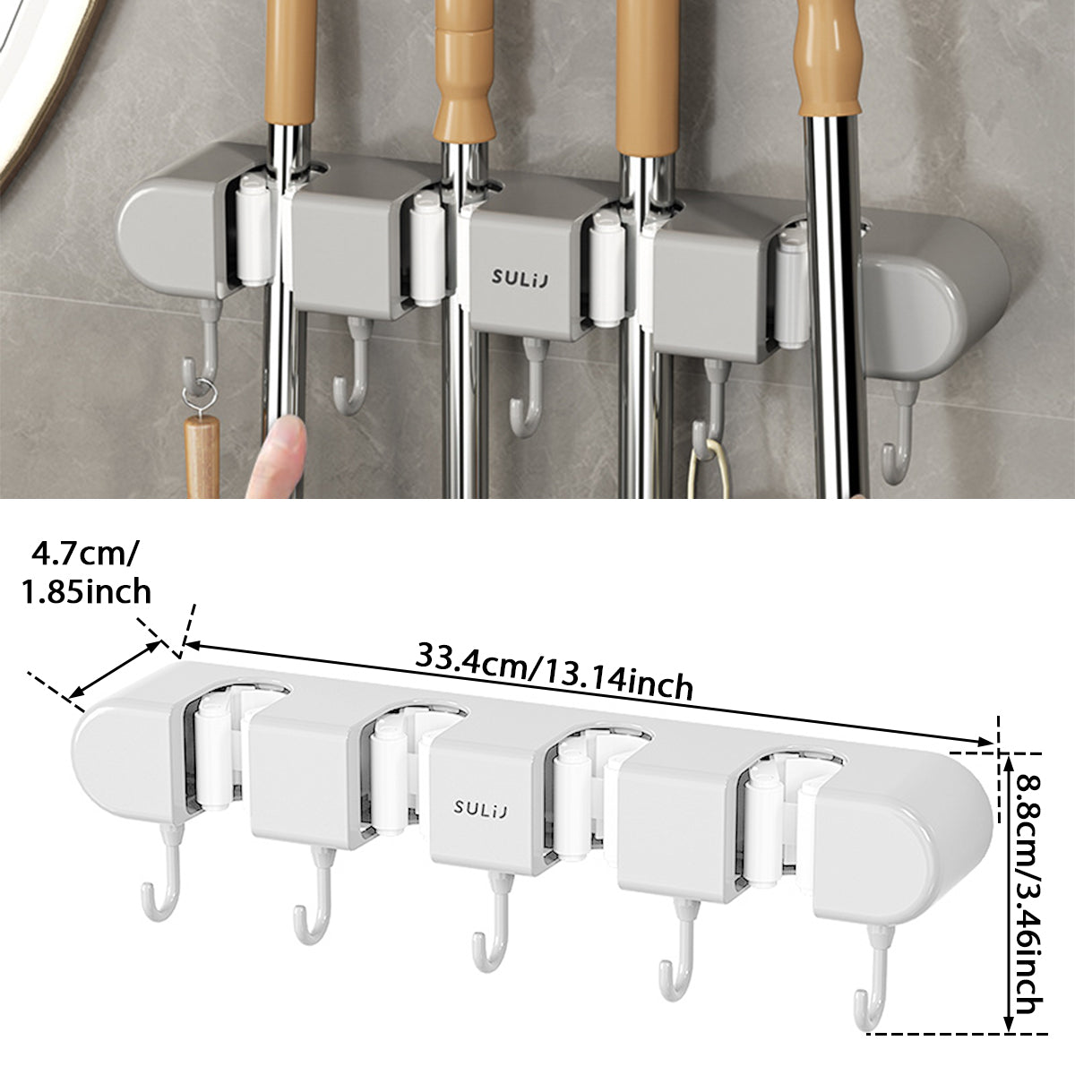 Broom Mop Holder with Hooks Wall Mounted Broom Storage Rack No Drilling Self-Adhesive Kitchens Organizer Multifunction Holder