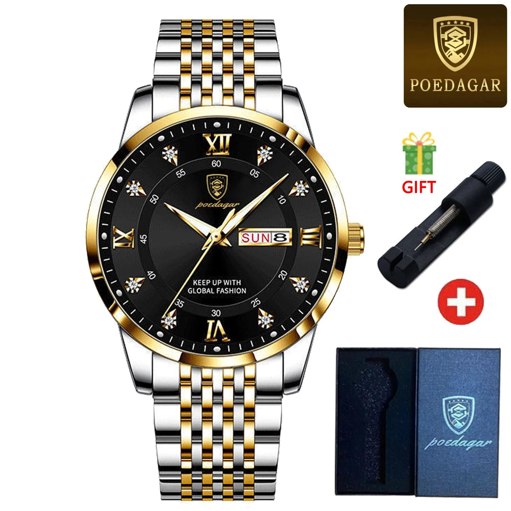 POEDAGAR Classic Man Wristwatch Waterproof Luminous Chronograph Watch For Men Stainless Steel Men's Quartz Watches reloj hombre