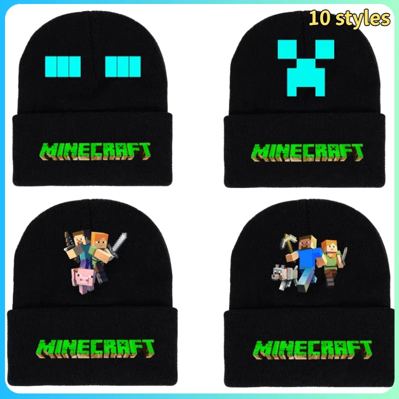 My World Minecrafts Autumn and Winter Knitted Hat Printed Cartoon Men's and Women's Bonnets for Women Beanies Hats Gifts Xmas