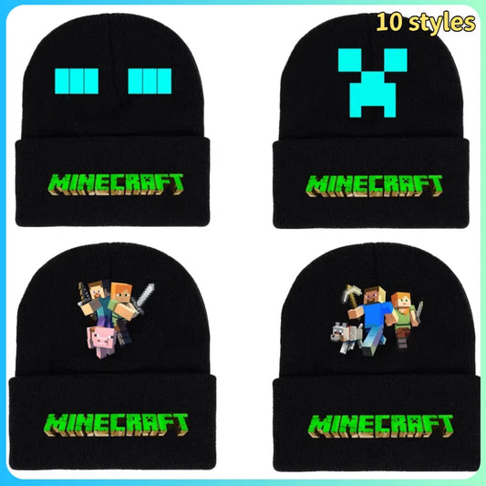 My World Minecrafts Autumn and Winter Knitted Hat Printed Cartoon Men's and Women's Bonnets for Women Beanies Hats Gifts Xmas