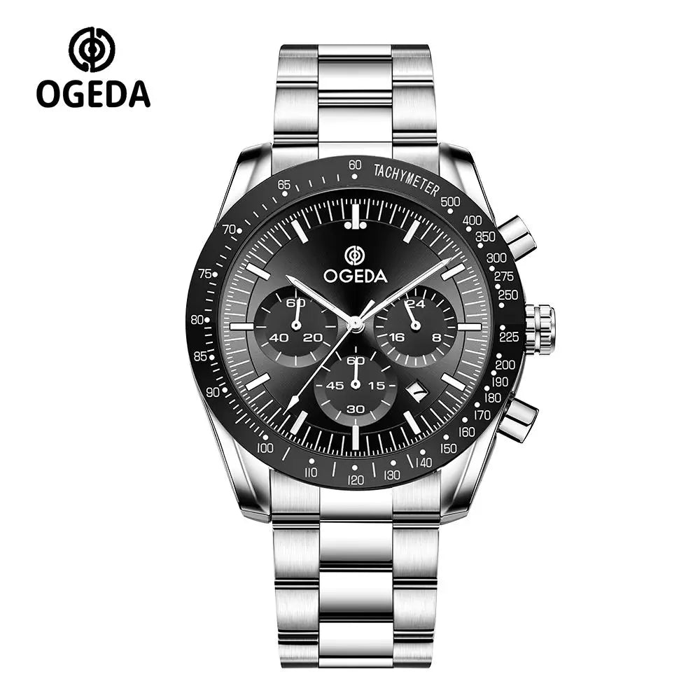 OGEDA 2024 New Fashion Men's Quartz Chronograph Glass Stainless Steel Waterproof 20Bar Watch