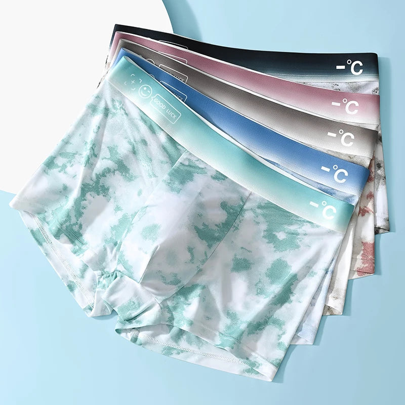 4Pcs Boxer Shorts Men's Ice Silk Underwear Male Underpants Breathable Sexy Thin Panties U Convex Lingerie Wholesale Lots L-6XL