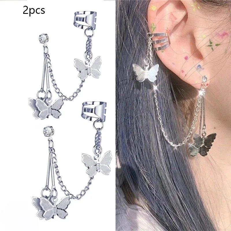 Silver Color Leaves Clip Earrings for Women Men Creative Simple C Ear Cuff Non-Piercing Ear Ear Clip Set Trend Jewelry Gift - Shopping Monks