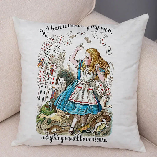 Alice in Wonderland Cushion Cover Cute Rabbit Cat Printed Sofa Pillow Vintage Home Decorative Pillow Case for Children room