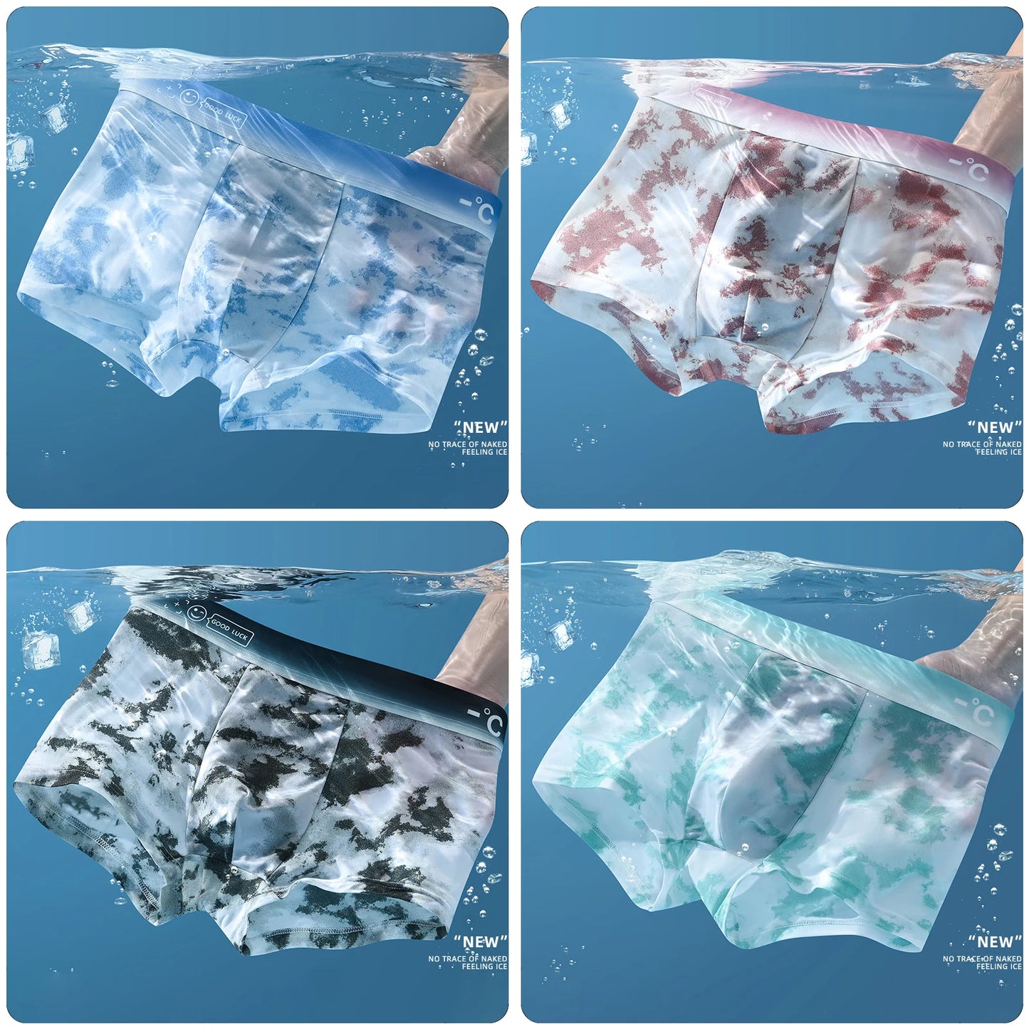 4Pcs Boxer Shorts Men's Ice Silk Underwear Male Underpants Breathable Sexy Thin Panties U Convex Lingerie Wholesale Lots L-6XL