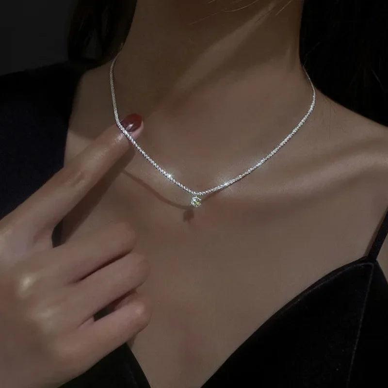 LATS Popular Silver Colour Sparkling Clavicle Chain Choker Necklace Collar For Women Fine Jewelry Wedding Party Birthday Gift - Shopping Monks