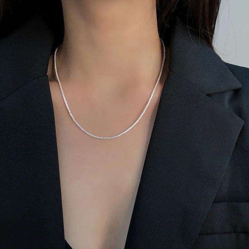 LATS Popular Silver Colour Sparkling Clavicle Chain Choker Necklace Collar For Women Fine Jewelry Wedding Party Birthday Gift - Shopping Monks