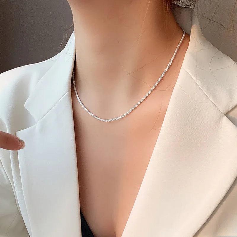 LATS Popular Silver Colour Sparkling Clavicle Chain Choker Necklace Collar For Women Fine Jewelry Wedding Party Birthday Gift - Shopping Monks