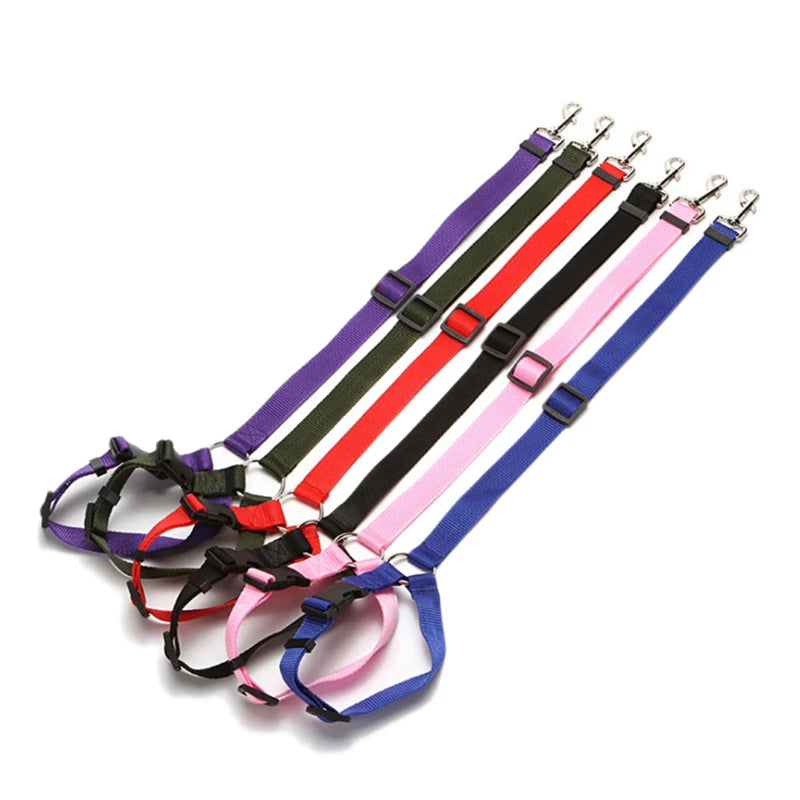 Nylon Safety Belt for Dogs Solid Color Pet Car Seat Belt Two-in-one Leash Adjustable Dog Harness Collar Products Pet Accessories