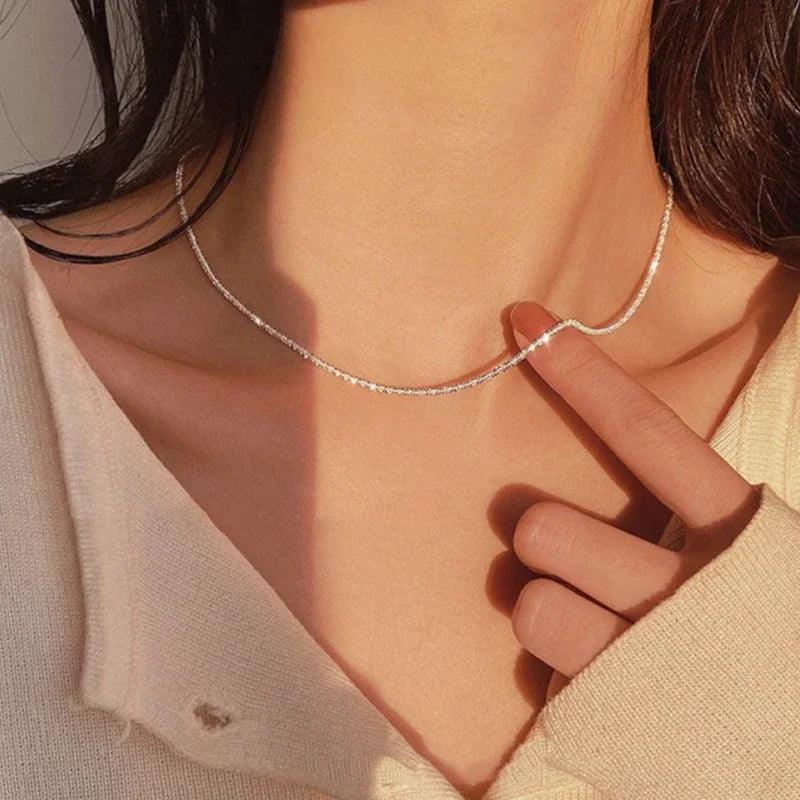 LATS Popular Silver Colour Sparkling Clavicle Chain Choker Necklace Collar For Women Fine Jewelry Wedding Party Birthday Gift - Shopping Monks