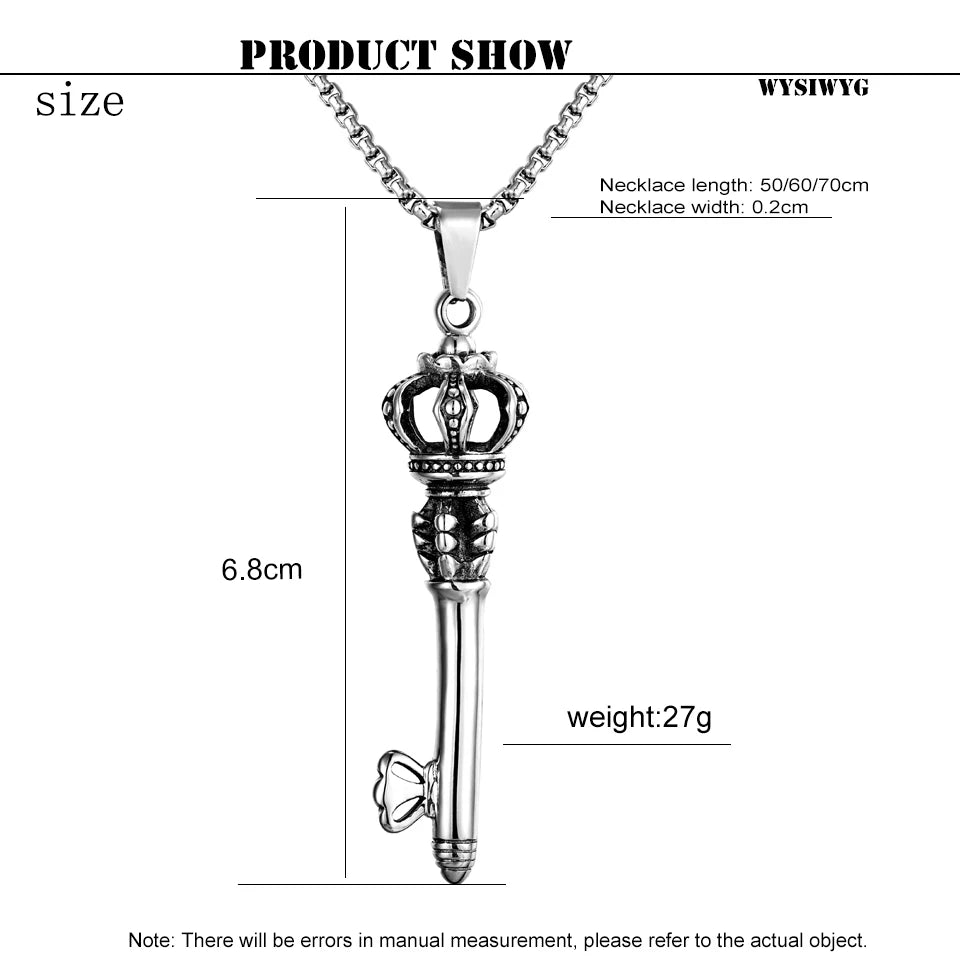 Europe Fashion stainless steel pendant necklace Trendy Men's Crown Key Pendants For unisex sweater chain Personality Party Gift