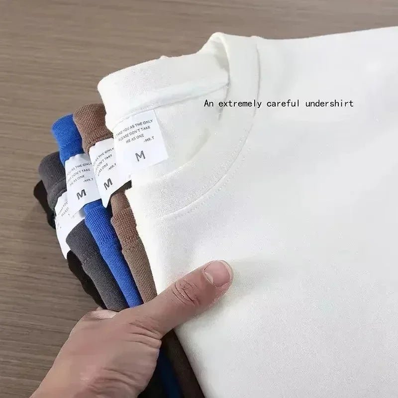 Black White GSM 500g Heavy Duty Cotton Plus Size T-Shirt Crew Neck Men's Short Sleeve Three Needles Half Sleeve Tee - Shopping Monks