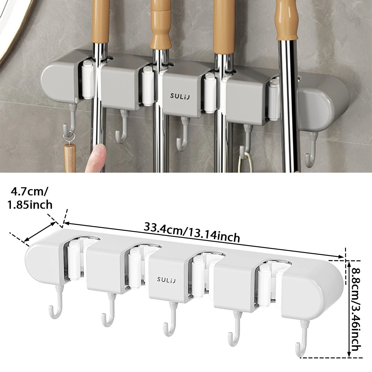 Broom Mop Holder with Hooks Wall Mounted Broom Storage Rack No Drilling Self - Adhesive Kitchens Organizer Multifunction Holder - Shopping Monks