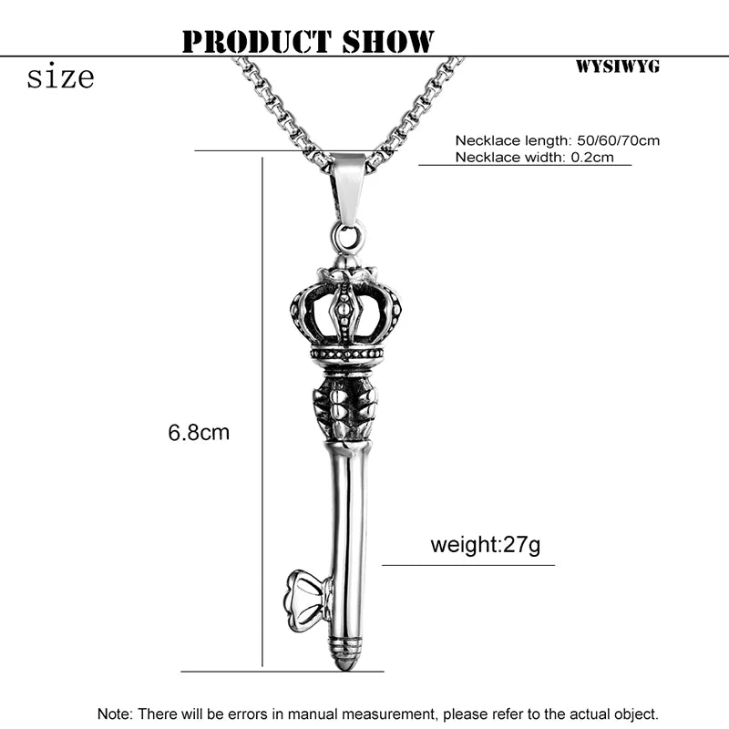 Europe Fashion stainless steel pendant necklace Trendy Men's Crown Key Pendants For unisex sweater chain Personality Party Gift - Shopping Monks