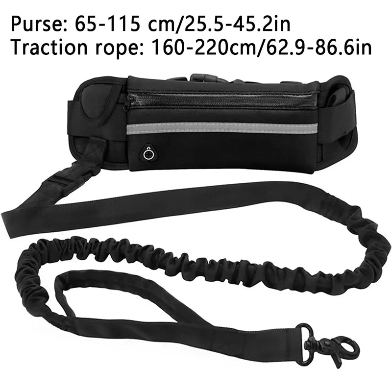 Hands Free Dog Leash for Running Walking Reflective Leash with Waist Bag Retractable Elastic Belt Dog Traction Rope Pet Products - Shopping Monks