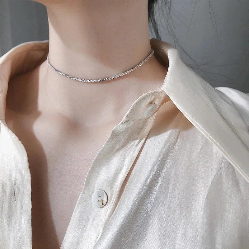 LATS Popular Silver Colour Sparkling Clavicle Chain Choker Necklace Collar For Women Fine Jewelry Wedding Party Birthday Gift - Shopping Monks