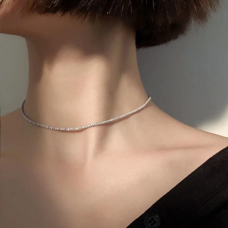 LATS Popular Silver Colour Sparkling Clavicle Chain Choker Necklace Collar For Women Fine Jewelry Wedding Party Birthday Gift - Shopping Monks