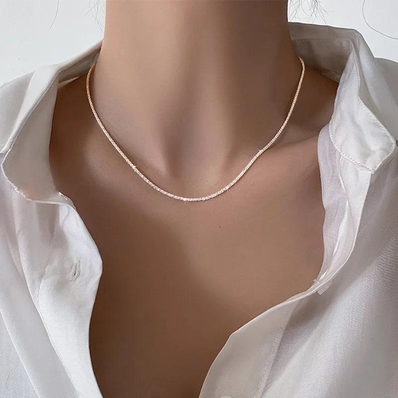 LATS Popular Silver Colour Sparkling Clavicle Chain Choker Necklace Collar For Women Fine Jewelry Wedding Party Birthday Gift - Shopping Monks