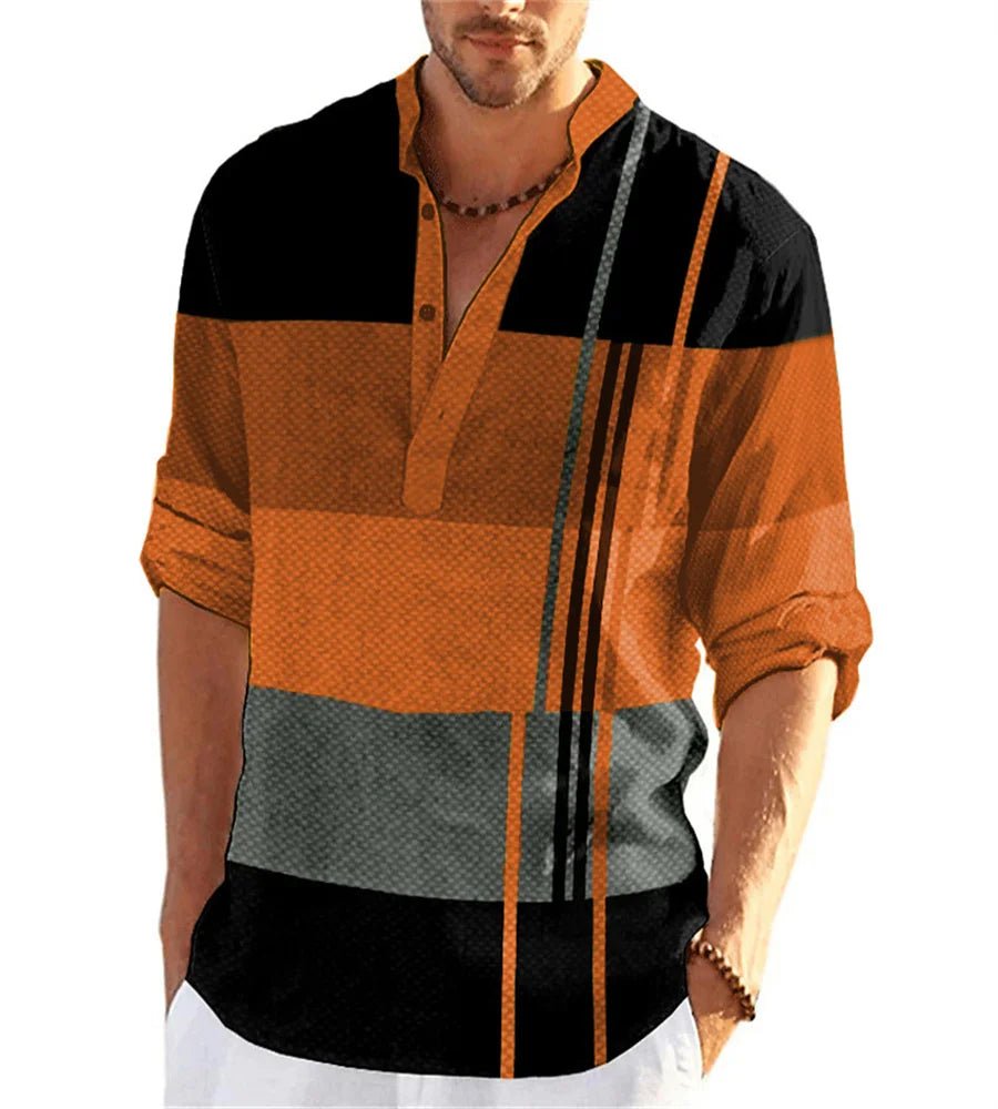 Men's First POLO Shirt Striped Color Contrast Design Light Comfortable Breathable Fashion Long Sleeve Spring And Autumn Style - Shopping Monks