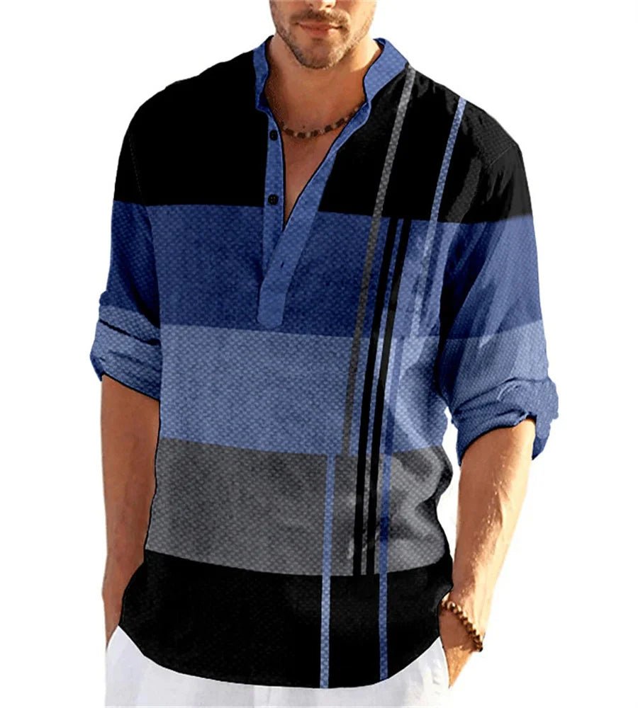 Men's First POLO Shirt Striped Color Contrast Design Light Comfortable Breathable Fashion Long Sleeve Spring And Autumn Style - Shopping Monks