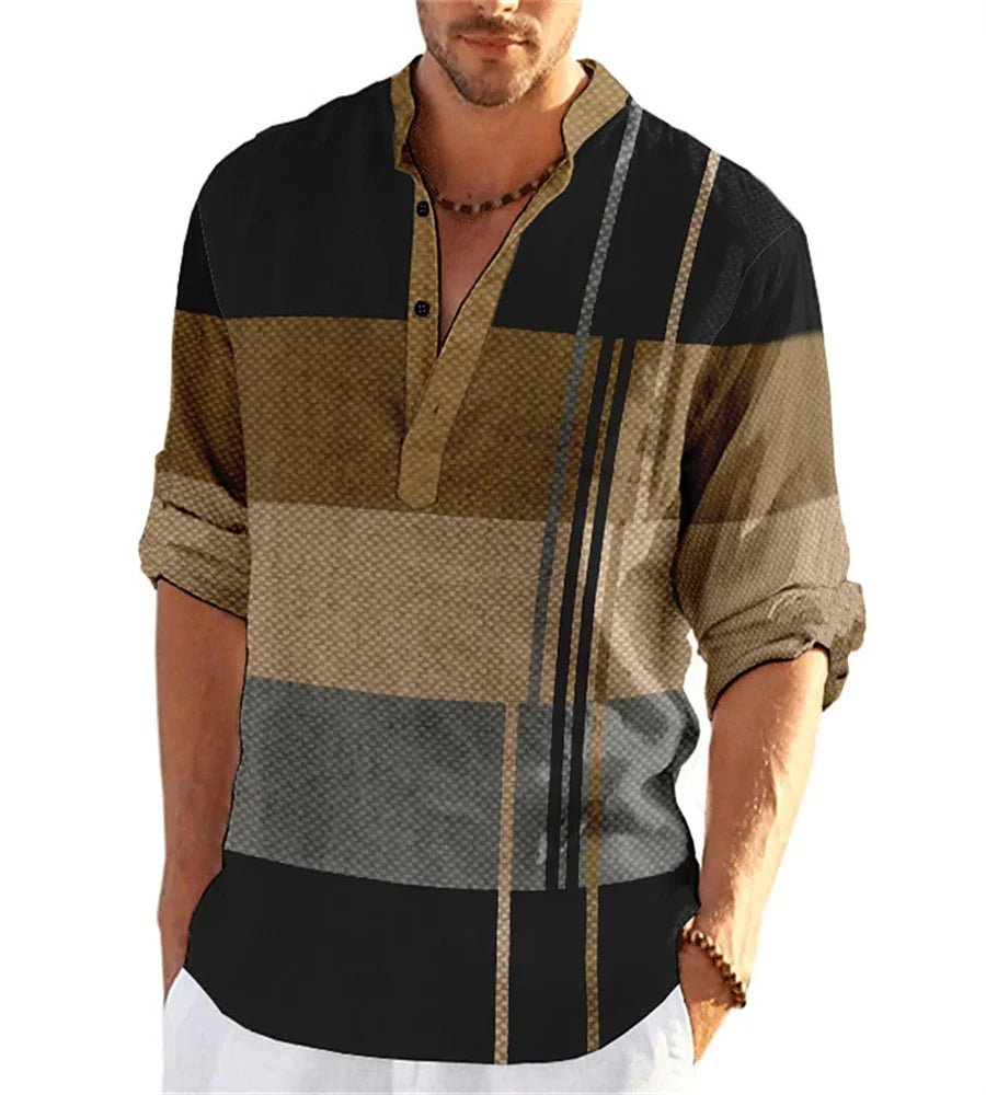 Men's First POLO Shirt Striped Color Contrast Design Light Comfortable Breathable Fashion Long Sleeve Spring And Autumn Style - Shopping Monks