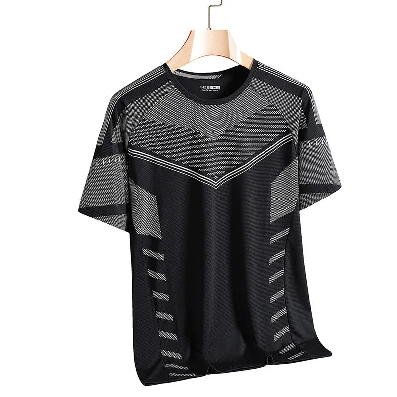 Men's T-shirt Sports T-shirts Quick - drying Stripe Printed Tees Short Sleeve Tees Outdoor Running Tee Oversized Men Clothing Tops - Shopping Monks