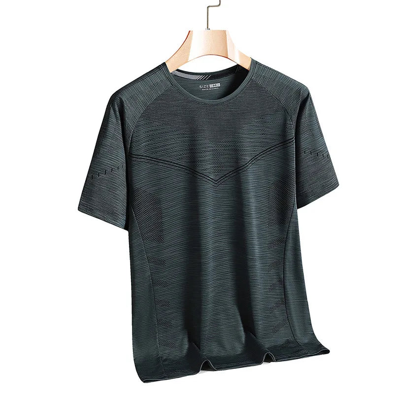 Men's T-shirt Sports T-shirts Quick - drying Stripe Printed Tees Short Sleeve Tees Outdoor Running Tee Oversized Men Clothing Tops - Shopping Monks