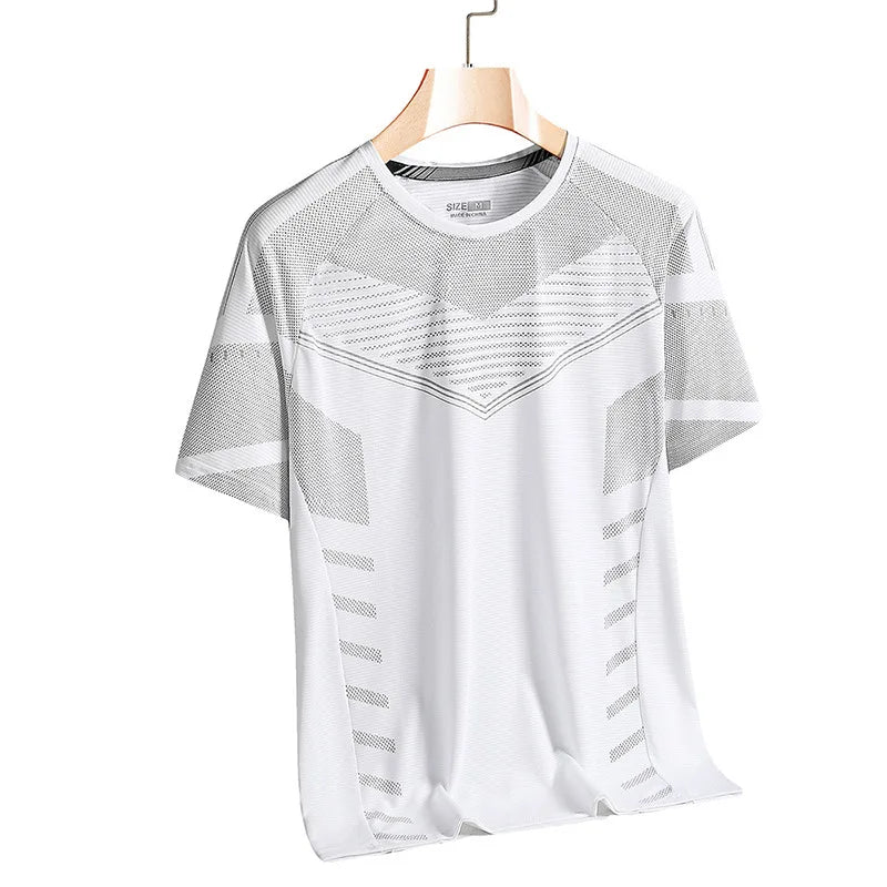 Men's T-shirt Sports T-shirts Quick - drying Stripe Printed Tees Short Sleeve Tees Outdoor Running Tee Oversized Men Clothing Tops - Shopping Monks