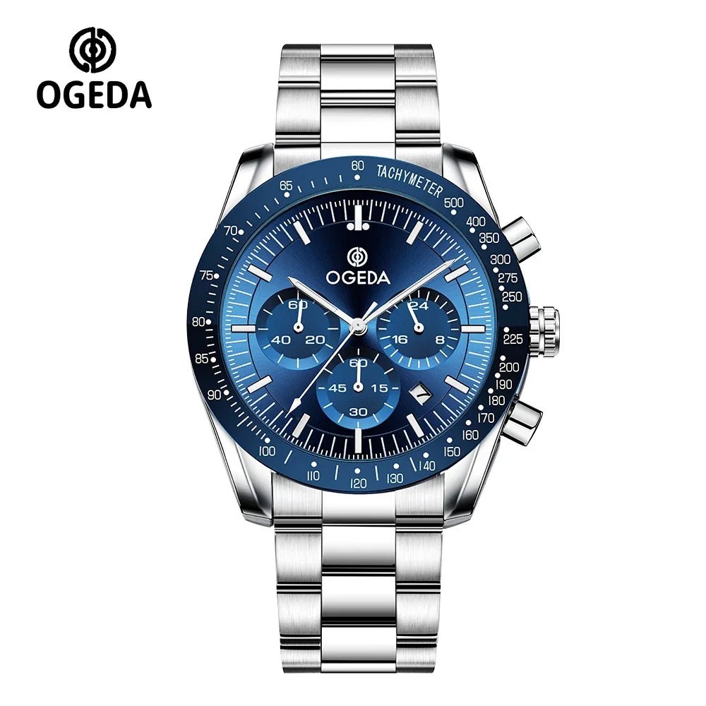 OGEDA 2024 New Fashion Men's Quartz Chronograph Glass Stainless Steel Waterproof 20Bar Watch - Shopping Monks