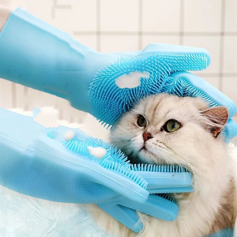 Pet cat bath accessories Scrub brush Teddy silicone bath gloves anti - scratch and anti - bite bath products - Shopping Monks