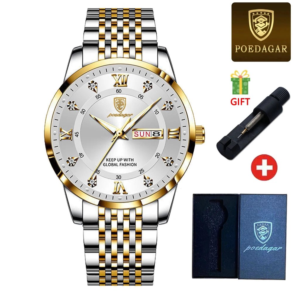 POEDAGAR Classic Man Wristwatch Waterproof Luminous Chronograph Watch For Men Stainless Steel Men's Quartz Watches reloj hombre - Shopping Monks