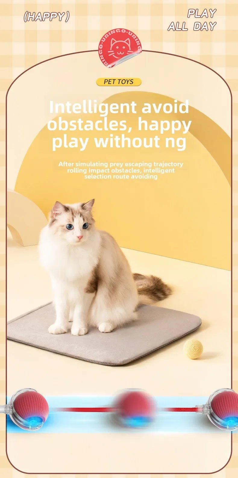 Rechargeable Smart Pet Interactive Automatic Rolling Ball Toy Cats Pet Products New Electric Dog Ball Toy Simulated Tail For Cat - Shopping Monks